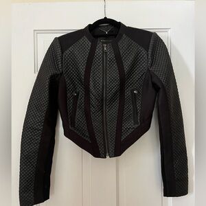 BCBG Max Azria Cropped Faux Leather Black Quilted Hansen Jacket Size XS